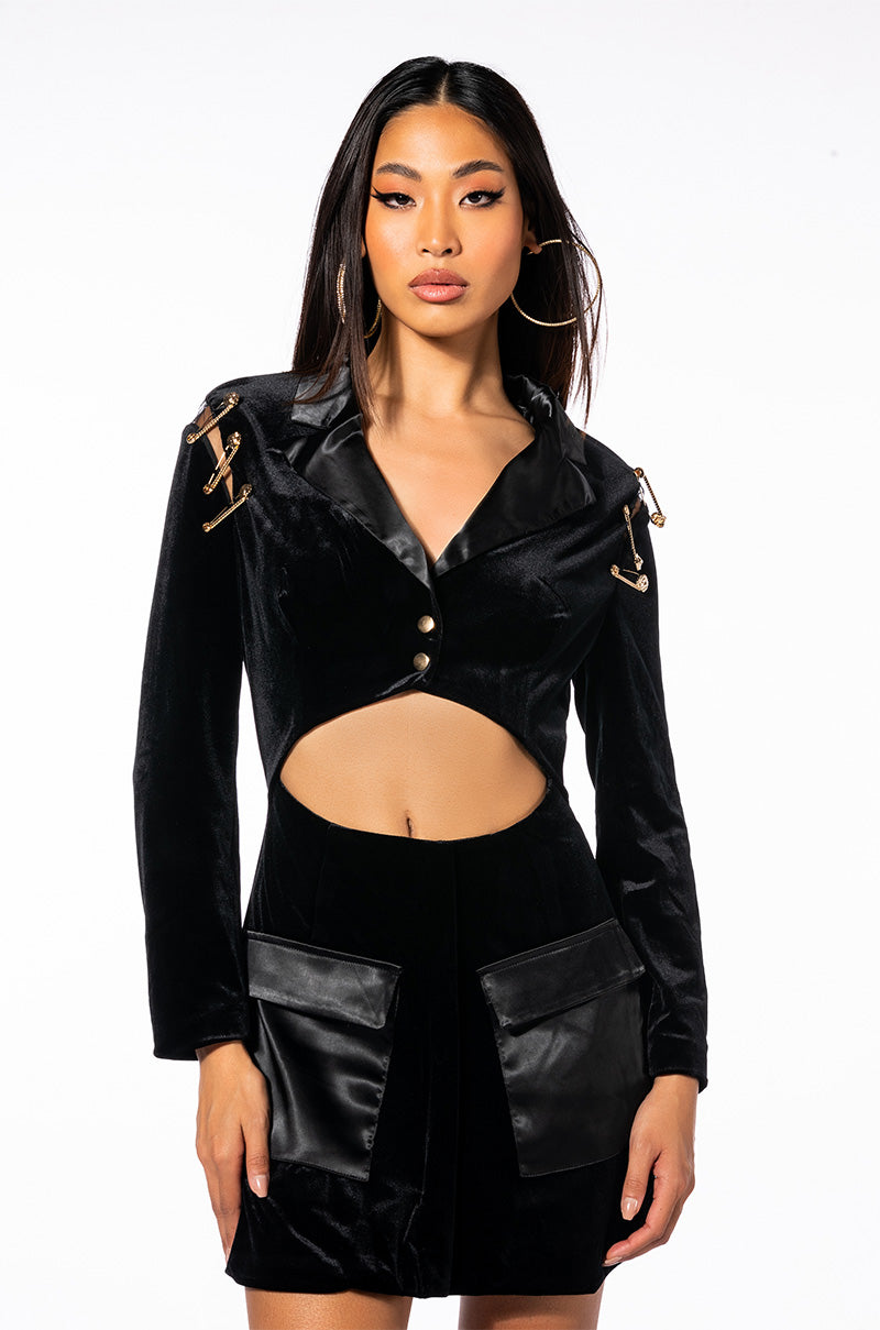 Back View On My Way Velvet Cutout Long Sleeve Mini Dress