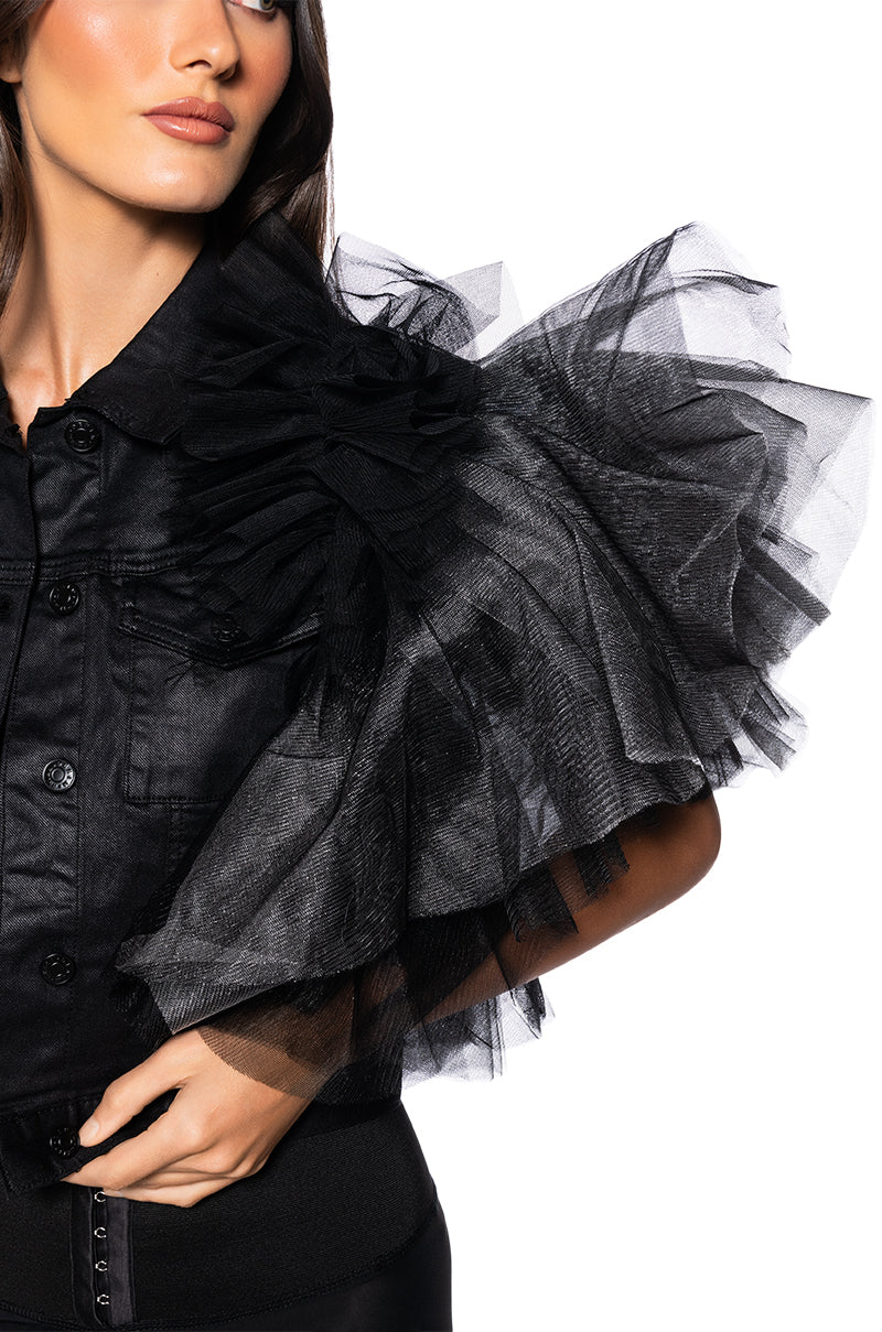 Extra View On Repeat Tulle Shoulder Vest In Black Pu
