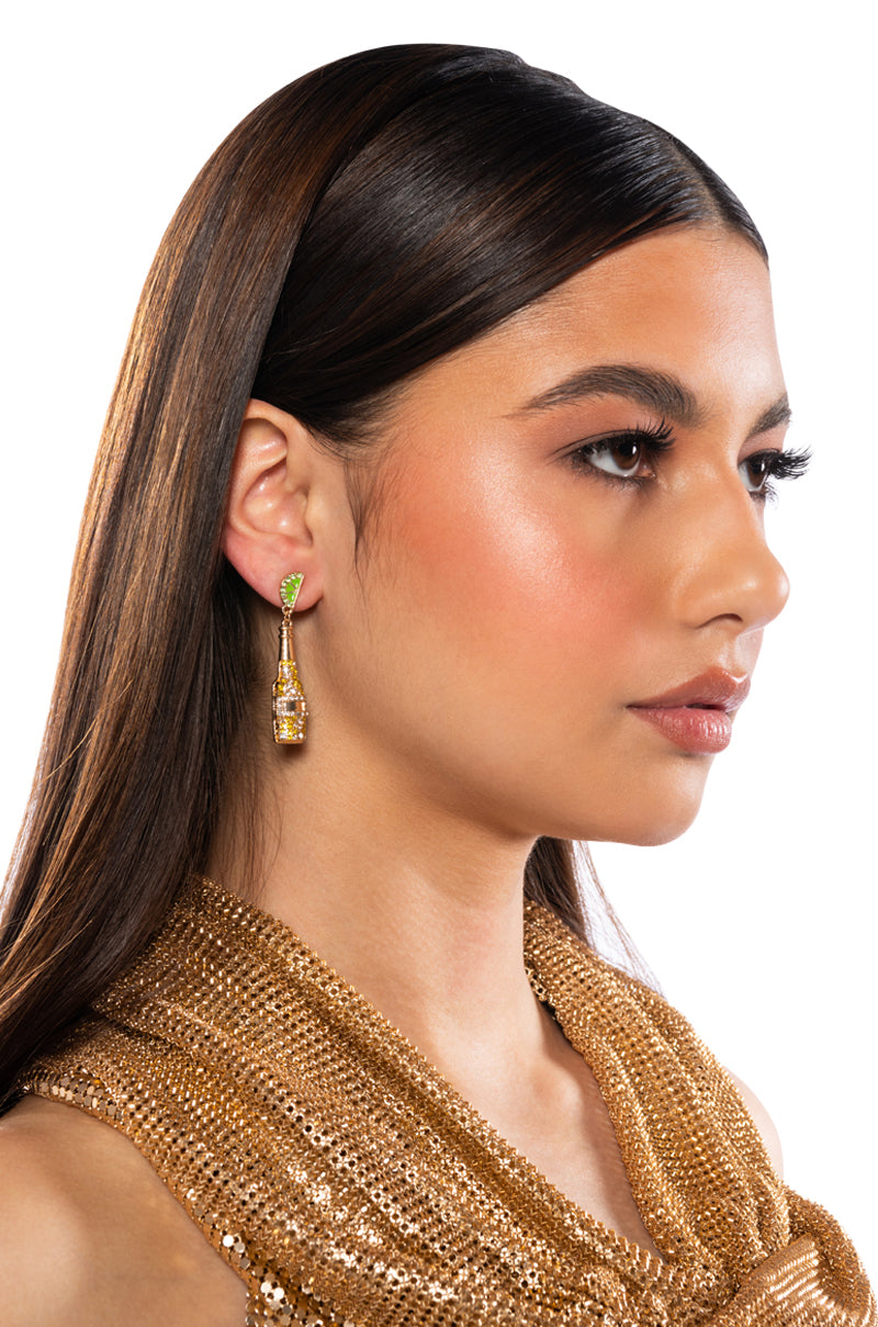 Front View On The Beach Beer And Lime Earring