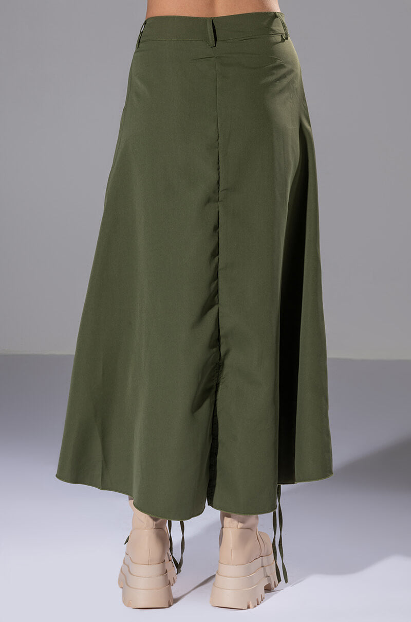 Extra View On The Go Cinched Olive Midi Skirt