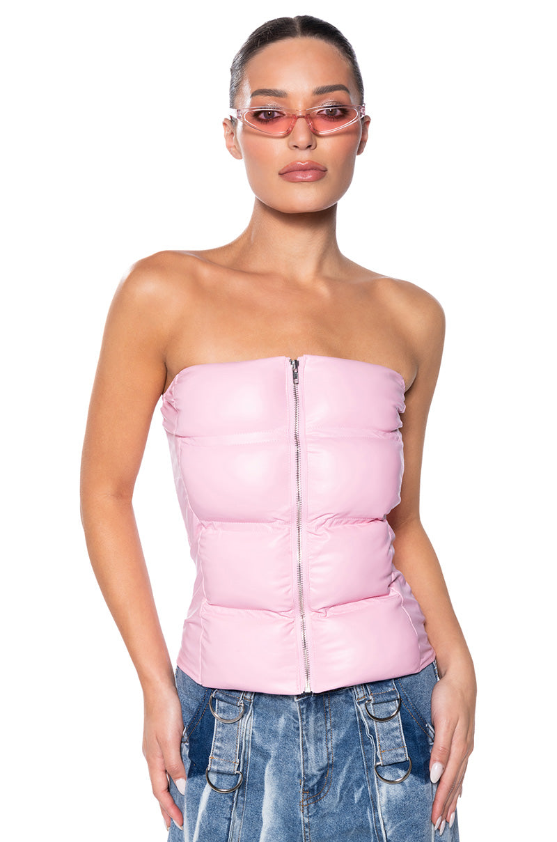 Front View On The Go Puffer Tube Top