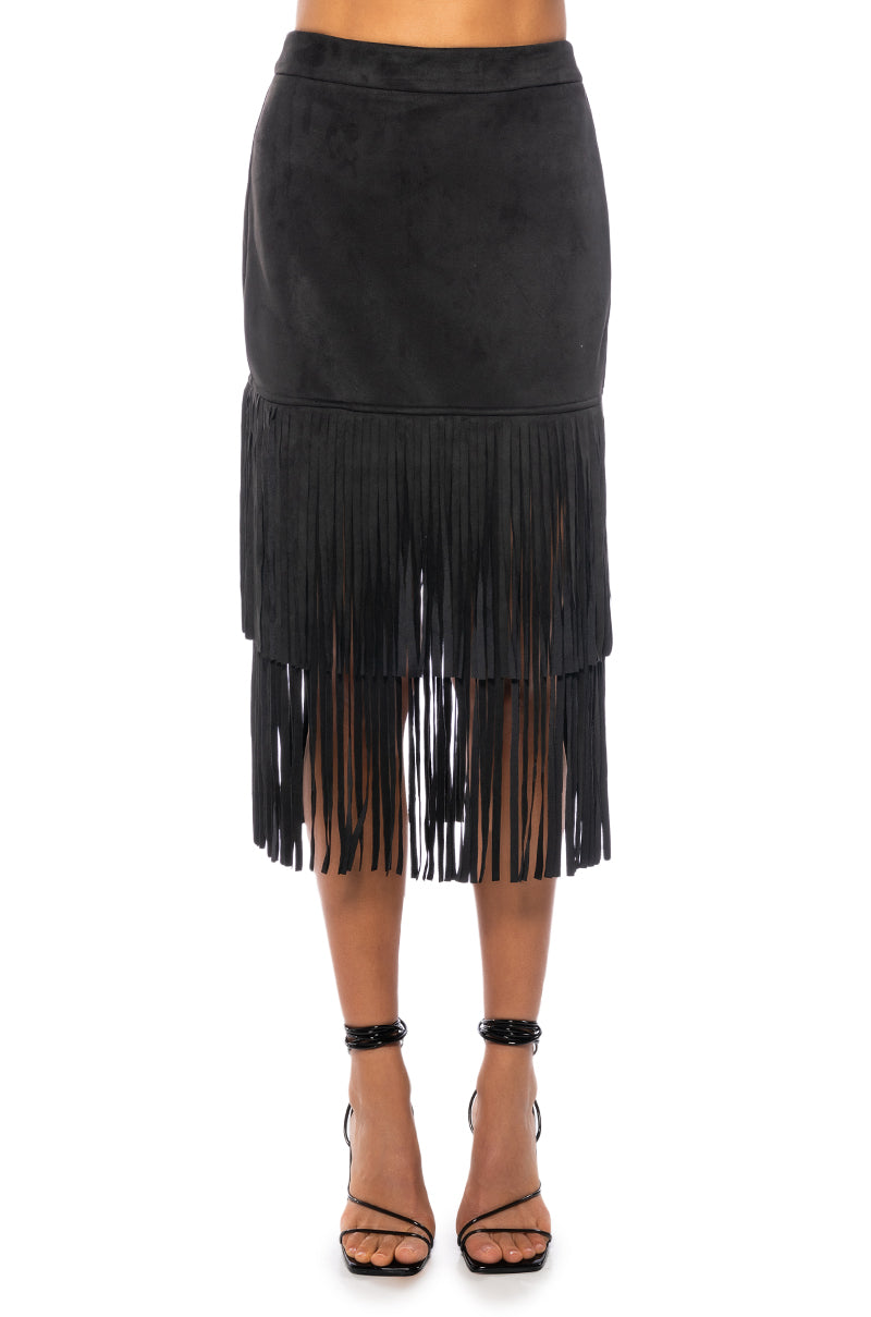 Detail View On The Lookout Fringe Midi Skirt 3
