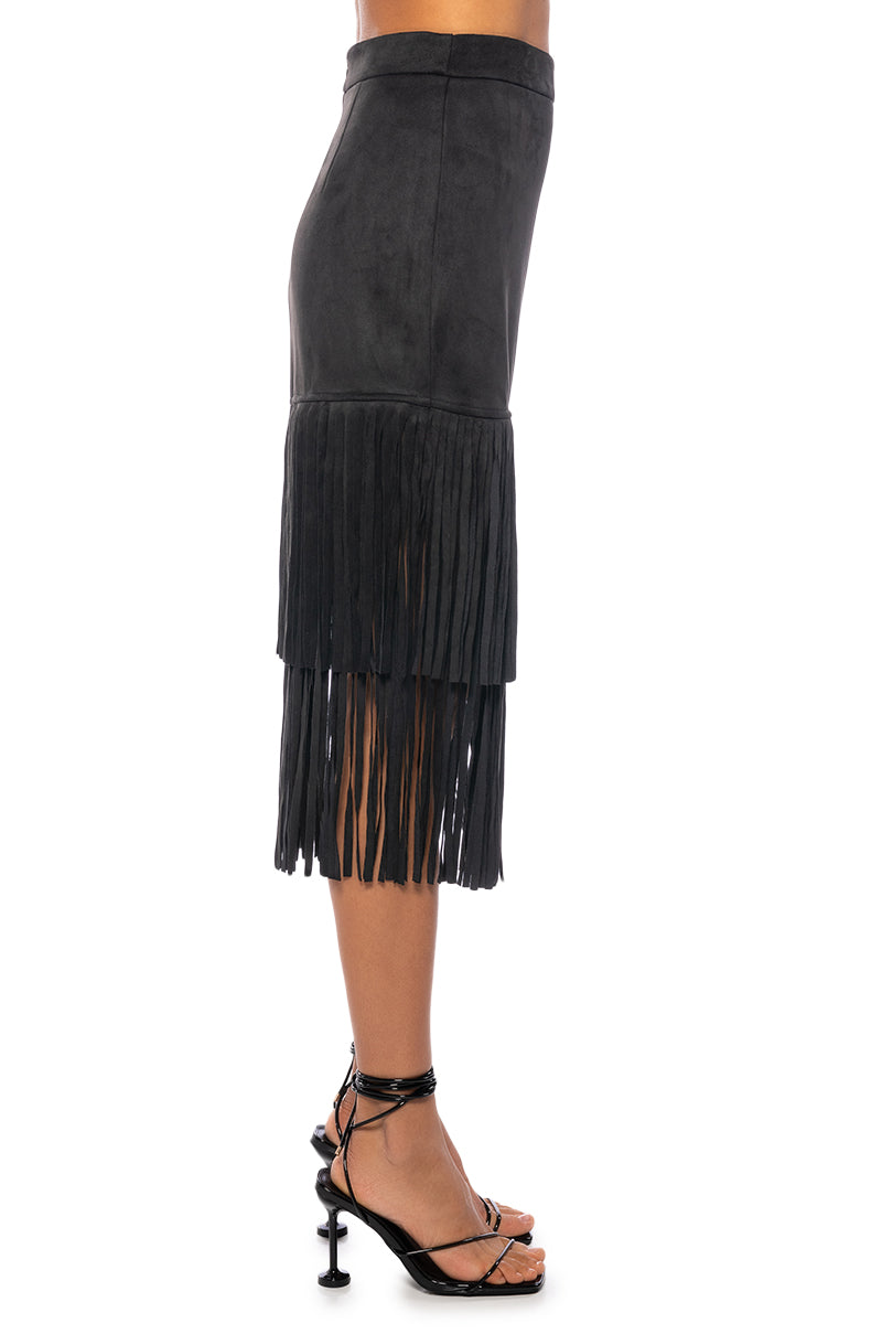 Full View On The Lookout Fringe Midi Skirt 4