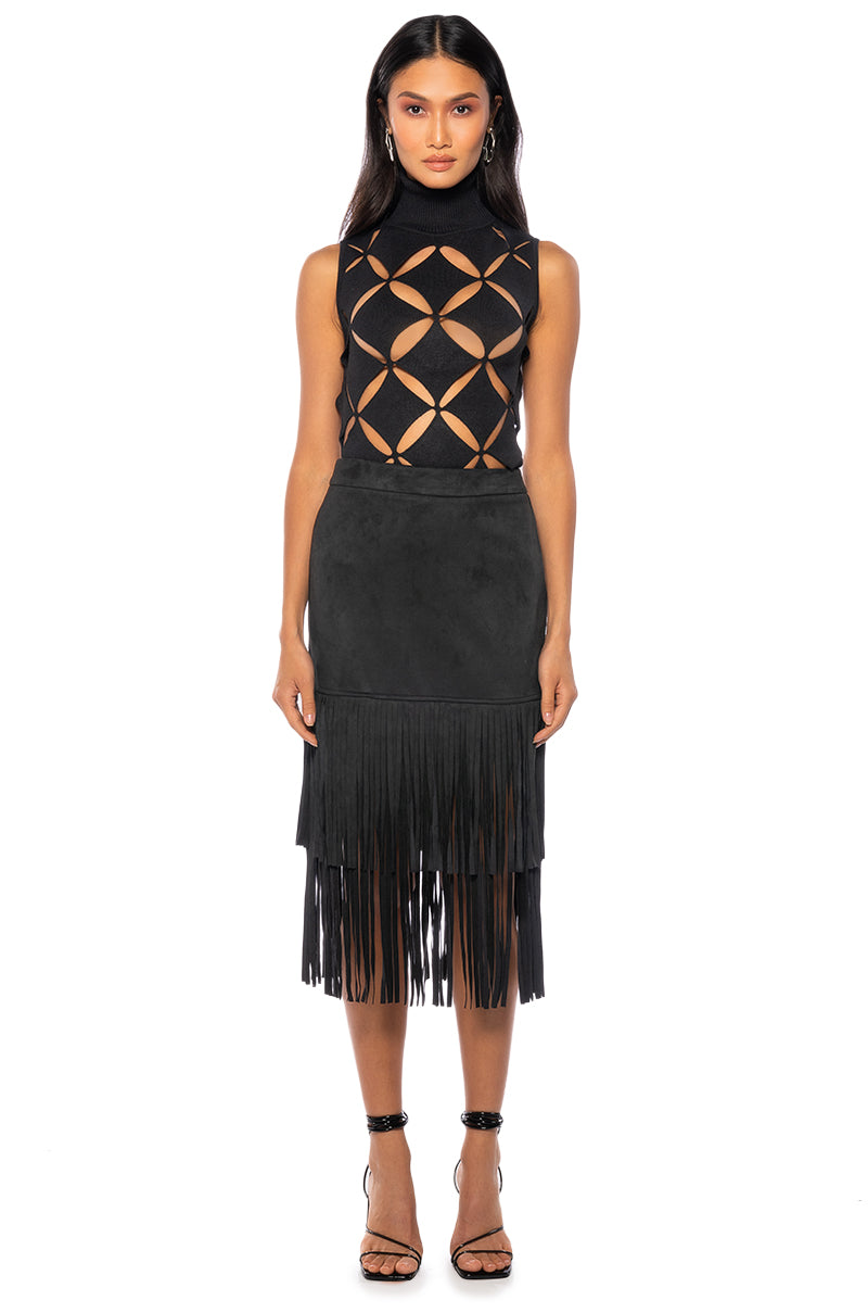Extra View On The Lookout Fringe Midi Skirt 7