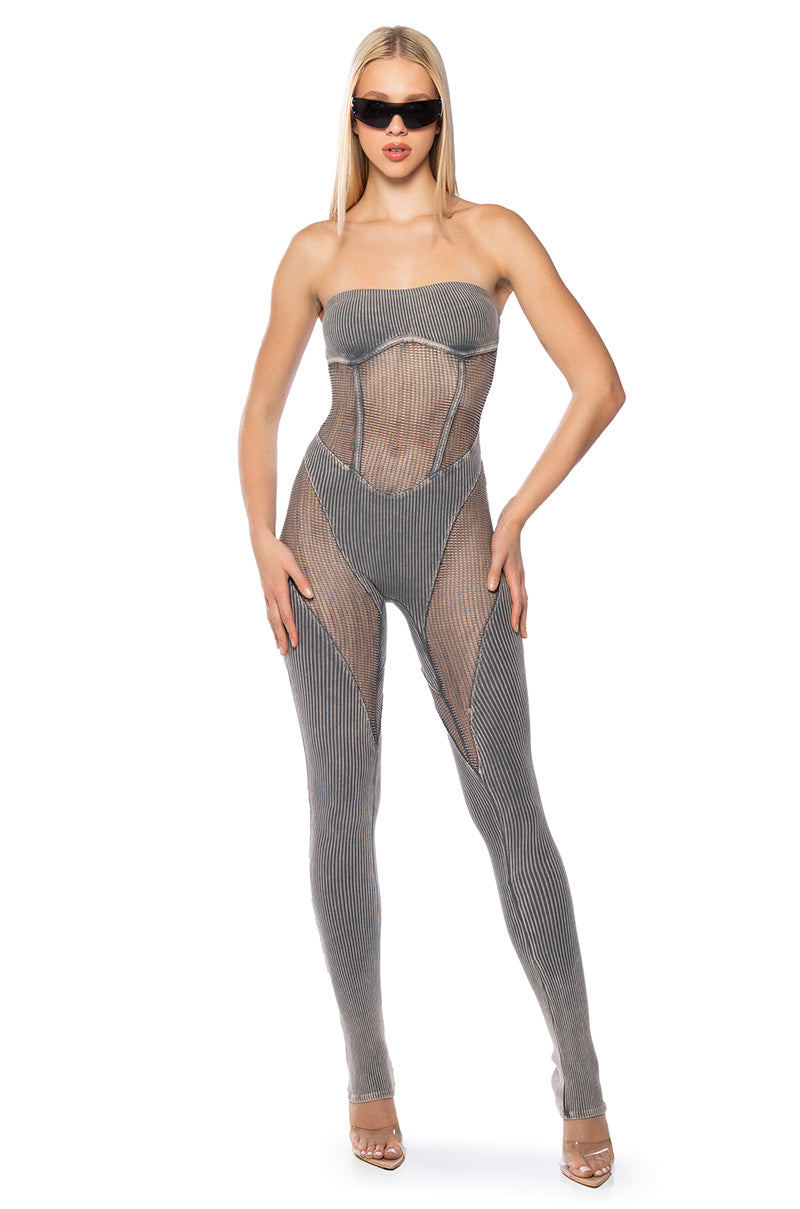 Front View On The Low Knit Jumpsuit