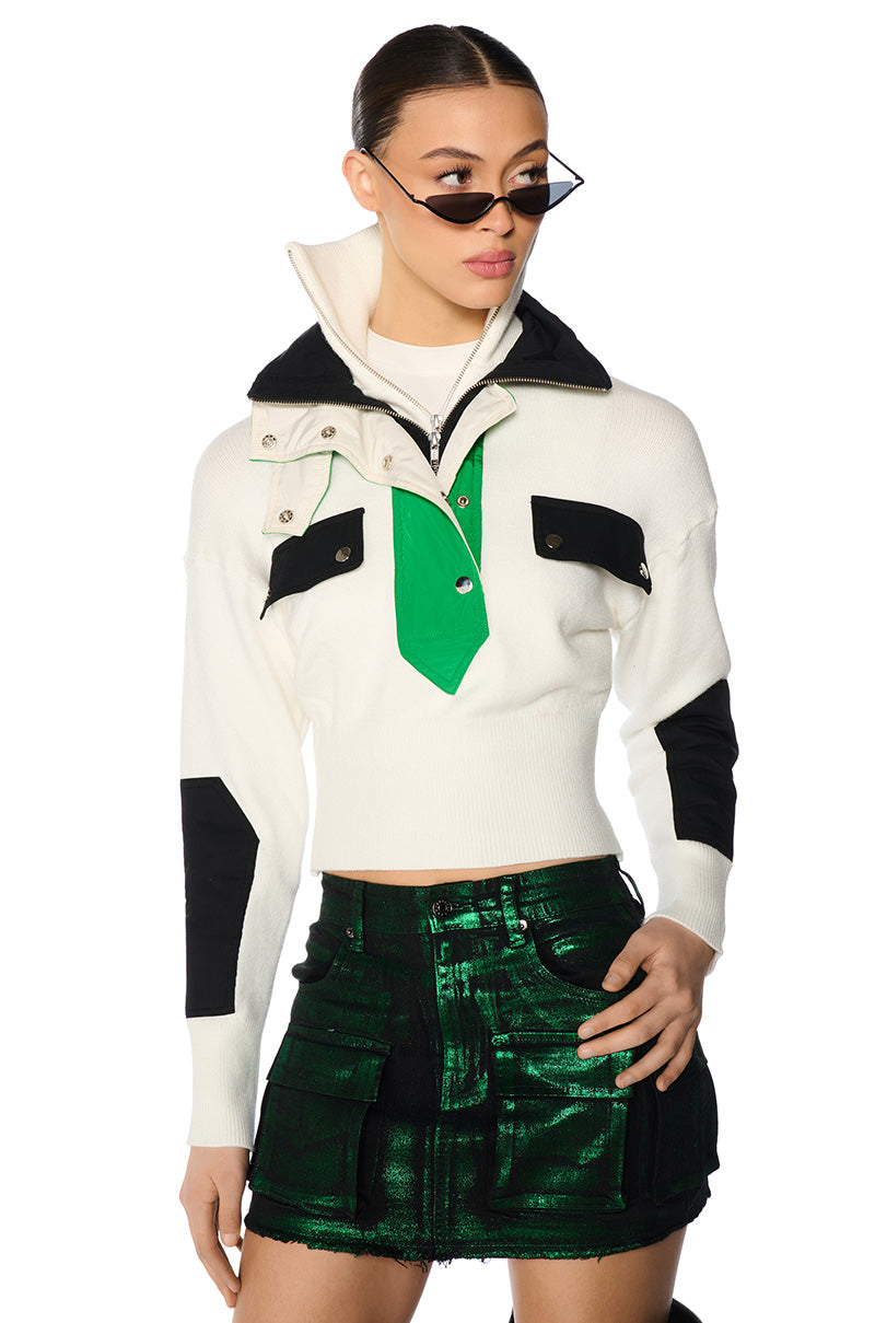 Front View On The Move Pullover Sweatshirt In White Multi