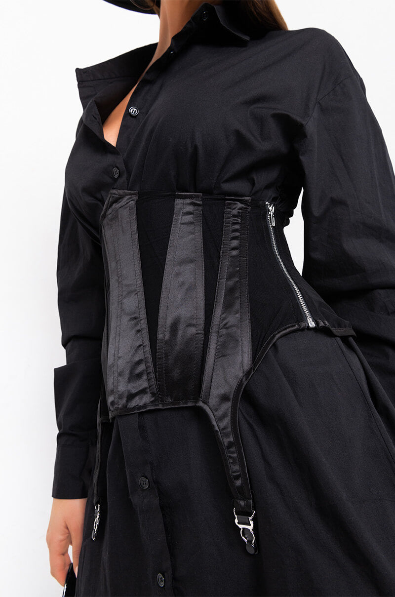 ON THE RUN LONG SLEEVE CORSET MINI DRESS BLACK AKIRA ON THE RUN LONG SLEEVE CORSET MINI DRESS BLACK AKIRA