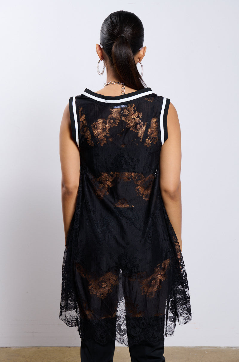 ON THE SIDELINES LACE JERSEY MINI DRESS AKIRA ON THE SIDELINES LACE JERSEY MINI DRESS AKIRA