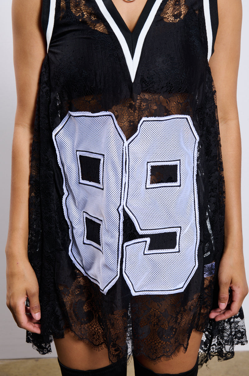 ON THE SIDELINES LACE JERSEY MINI DRESS AKIRA ON THE SIDELINES LACE JERSEY MINI DRESS AKIRA