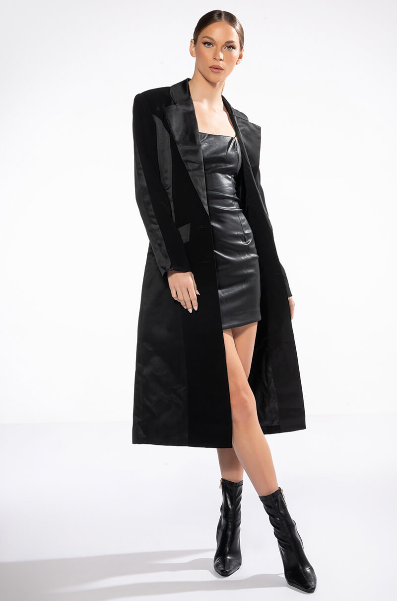 Side View On The Town Satin Lapel Trench