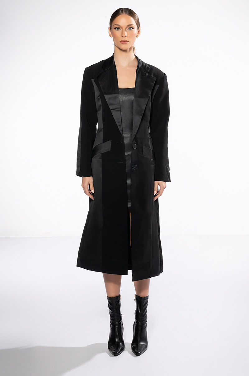 Back View On The Town Satin Lapel Trench