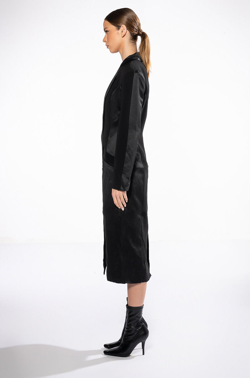 Detail View On The Town Satin Lapel Trench