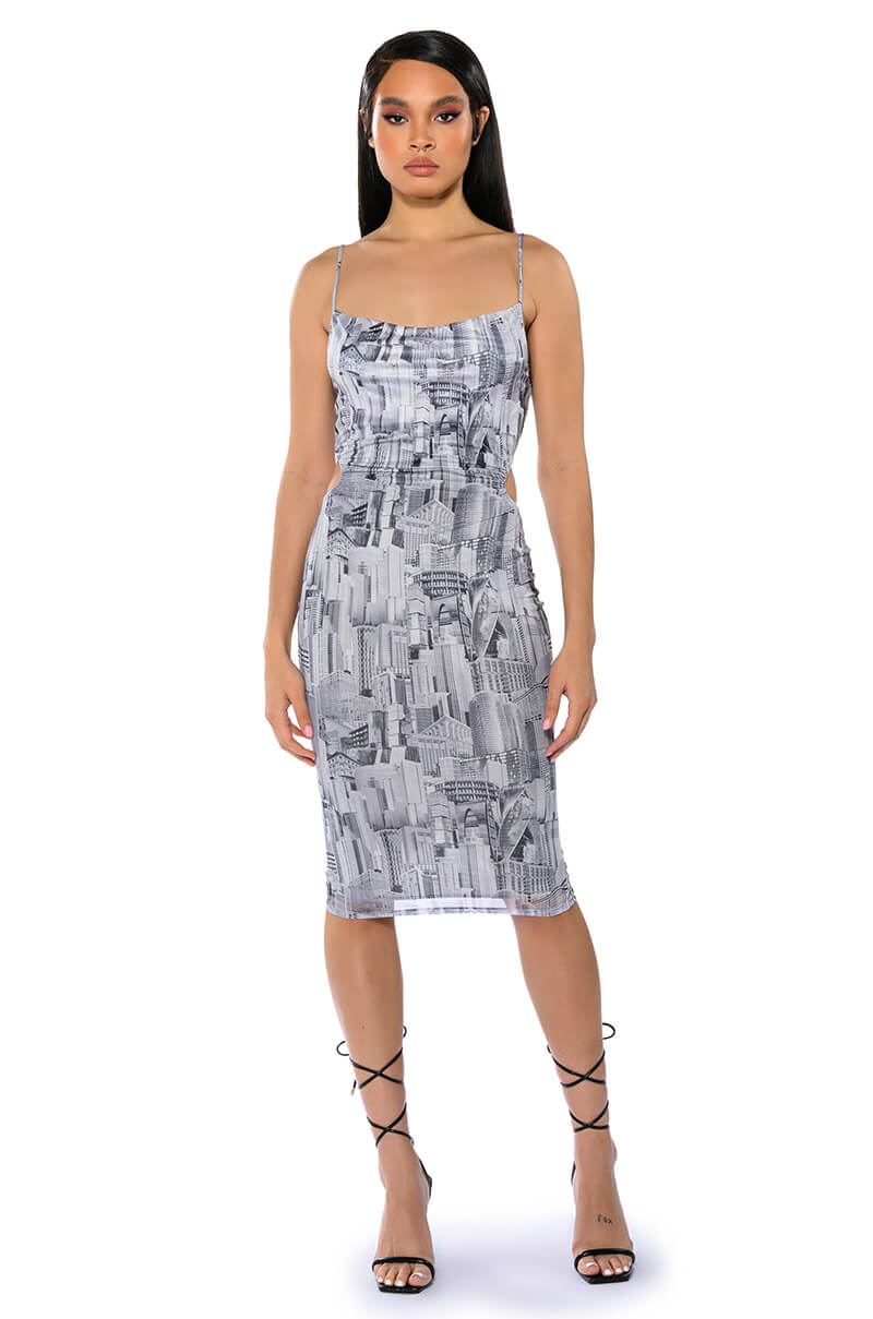 Front View On To Something Printed Midi Dress