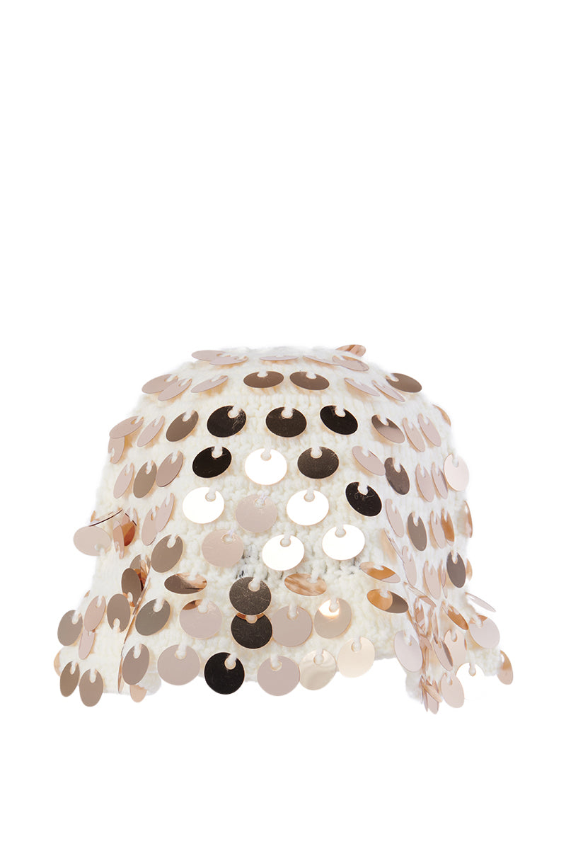 Back View On Vacay Crochet Sequin Hat In White