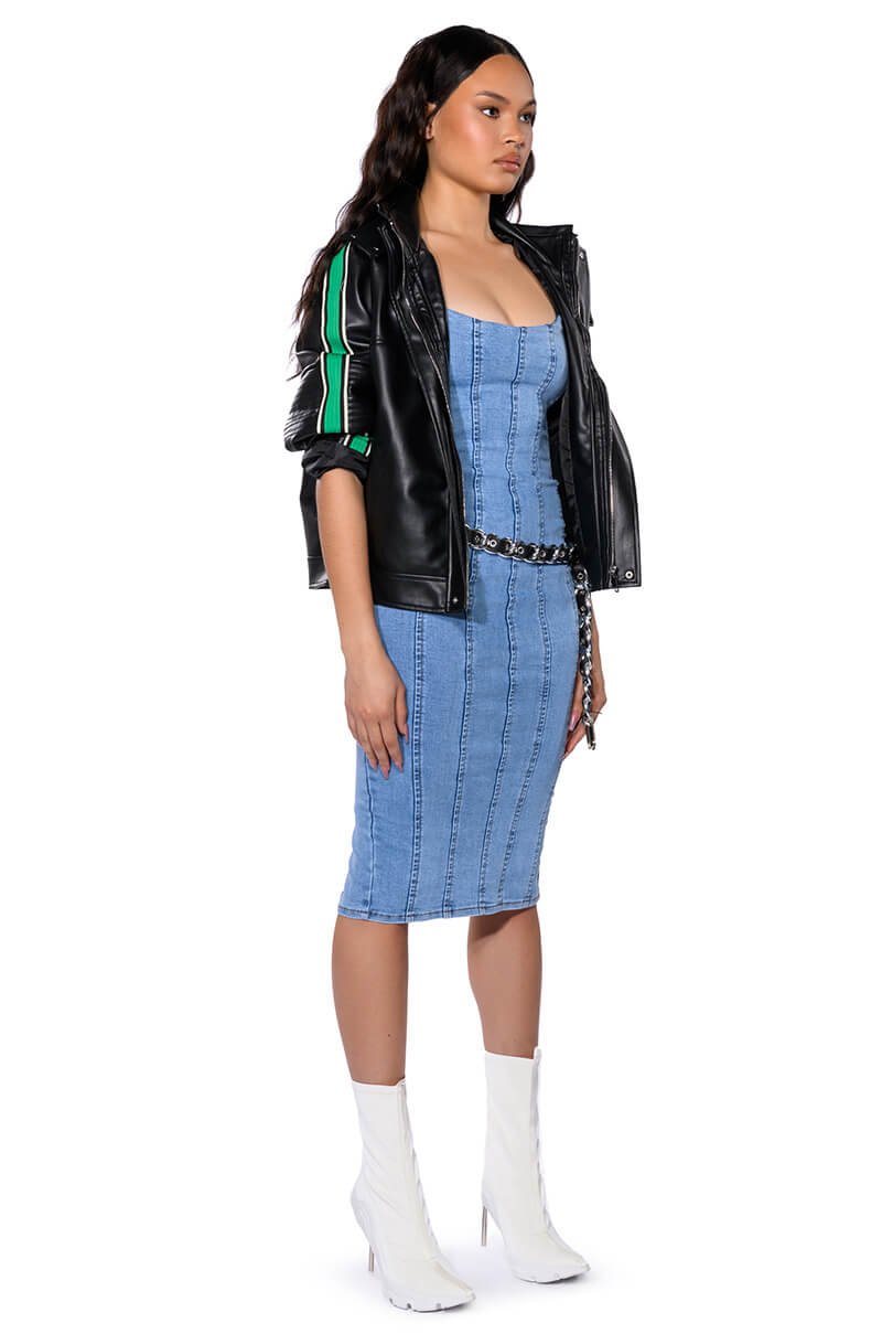 Extra View On Your Marks Faux Leather Hooded Jacket