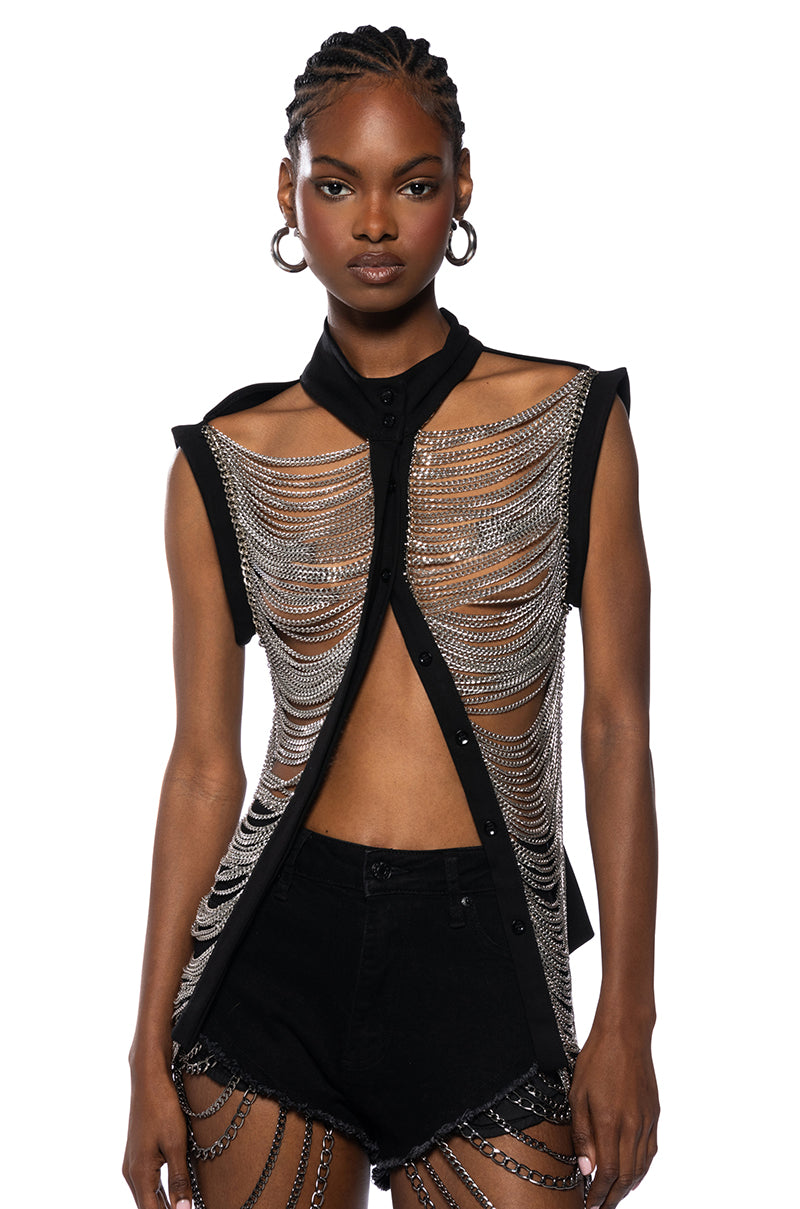 Front View On Your Radar Chain Link Button Down Top
