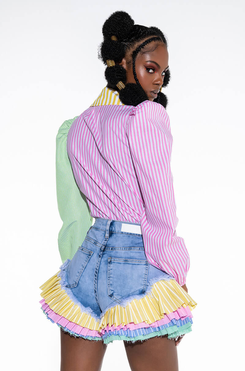 Side View On Your Radar Colorblock Trim Denim Short view 2