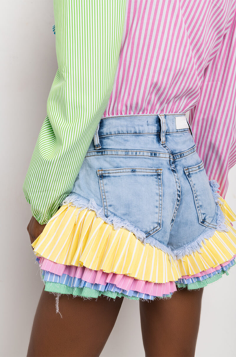 Extra View On Your Radar Colorblock Trim Denim Short view 7