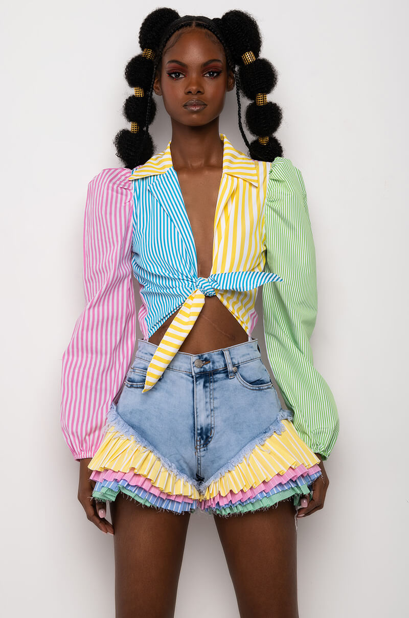 Back View On Your Radar Puff Sleeve Colorblock Bodysuit view 3