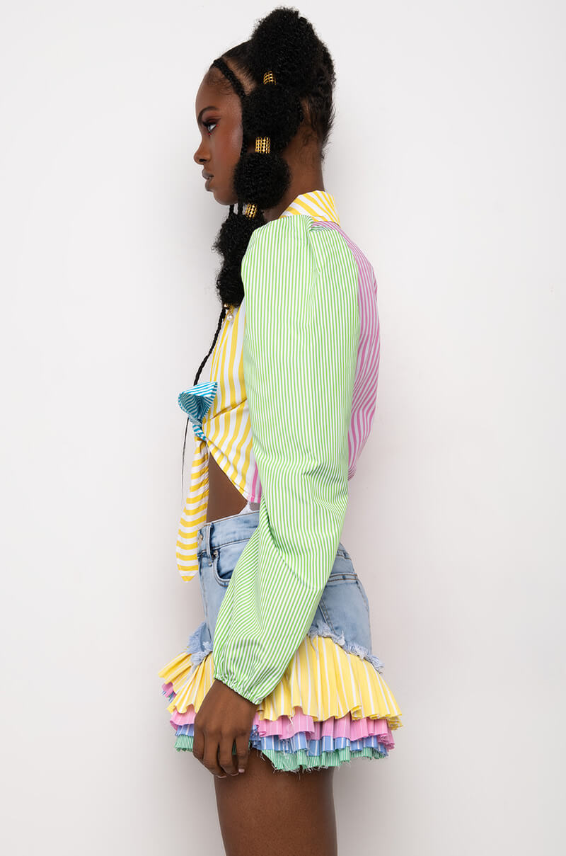 Detail View On Your Radar Puff Sleeve Colorblock Bodysuit view 4
