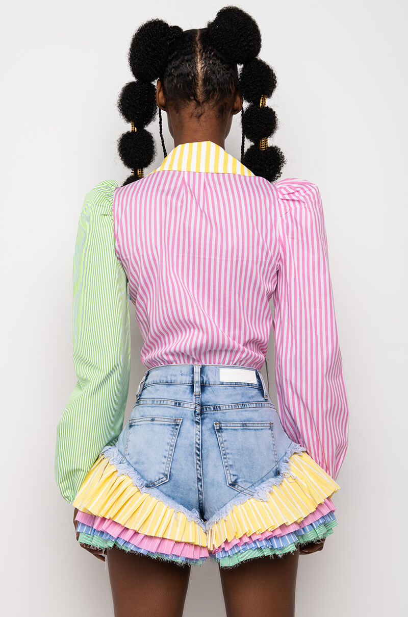Full View On Your Radar Puff Sleeve Colorblock Bodysuit view 5