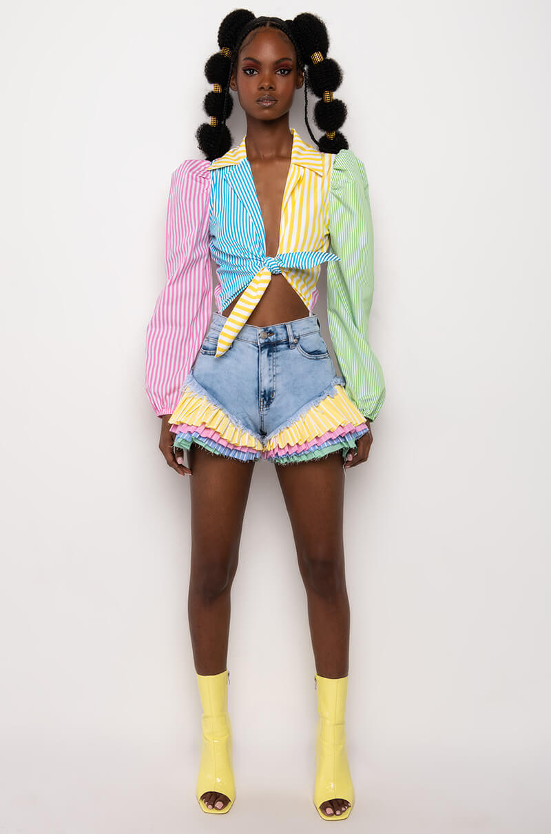 Extra View On Your Radar Puff Sleeve Colorblock Bodysuit view 7