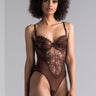 Front View One Hour Lace Bodysuit in Brown