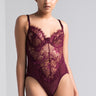 Front View One Hour Lace Bodysuit in Burgundy