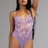 Front View One Hour Lace Bodysuit in Lavender