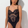 Front View One Hour Lace Bodysuit in Navy