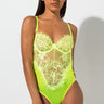 Front View One Hour Lace Bodysuit in Neon Green