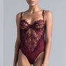 Front View One Hour Lace Bodysuit in Plum