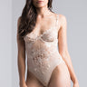 Front View One Hour Lace Bodysuit in Taupe