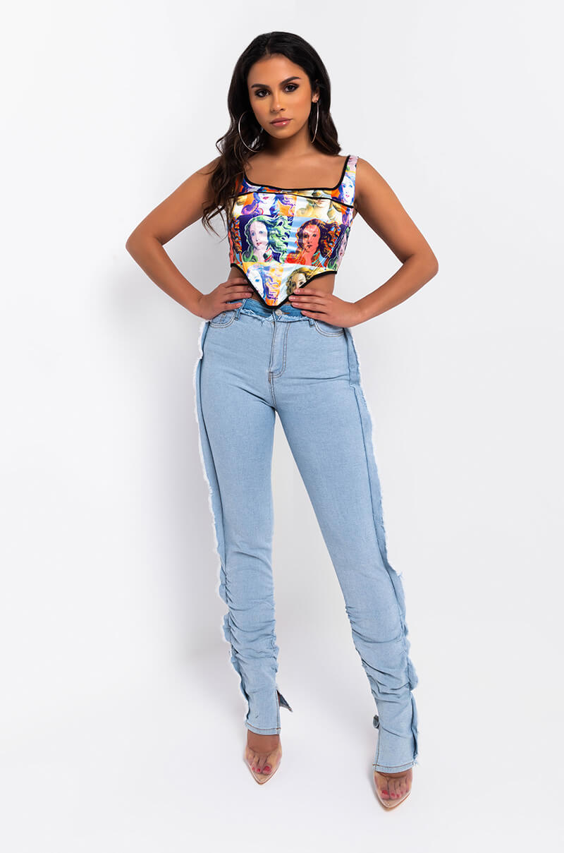  One More Time Inside Out Skinny Jeans in Light Blue Denim