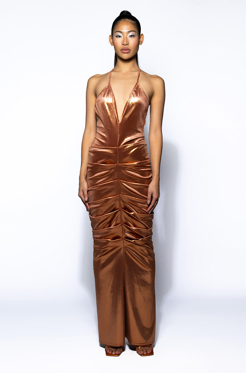 ONE NIGHT ONLY RUCHED METALLIC MAXI DRESS AKIRA ONE NIGHT ONLY RUCHED METALLIC MAXI DRESS AKIRA