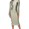 Front View One Of One Long Sleeve Midi Dress In Grey