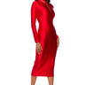 Front View One Of One Long Sleeve Midi Dress In Red