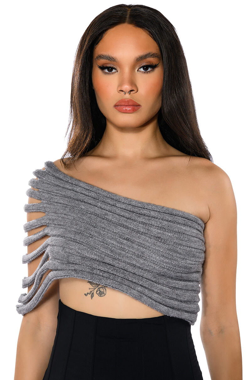 Front View One Shoulder Rib Knit Layering Tube Top 0