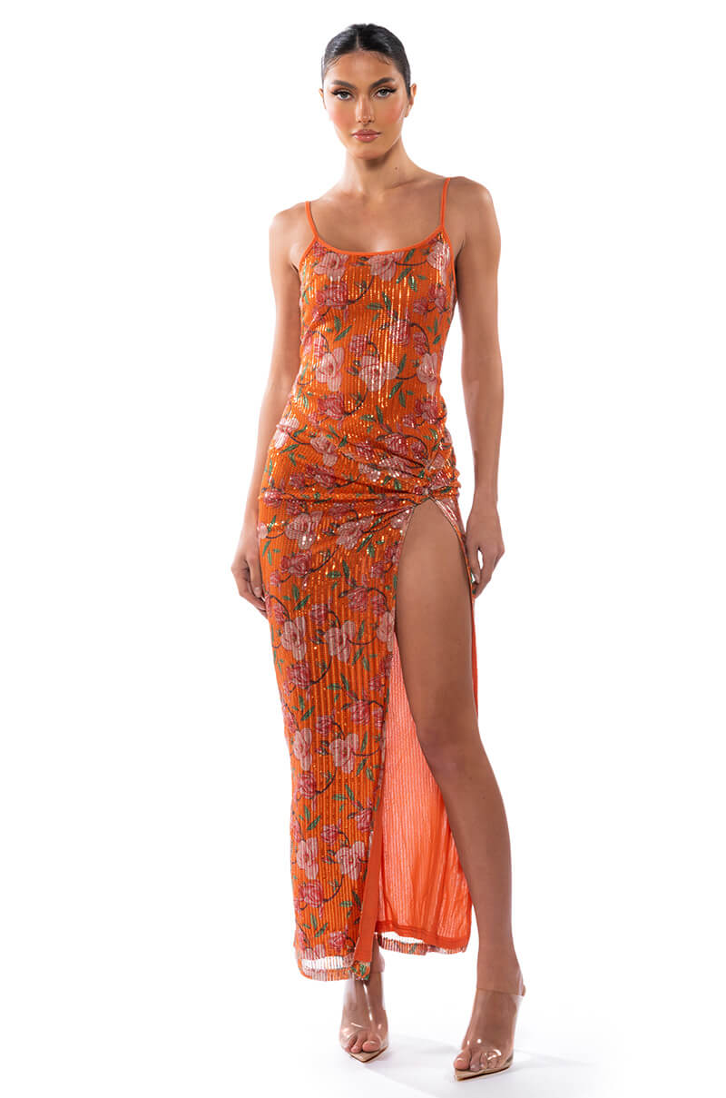 Front View One Step Closer Sequin Covered Maxi Dress