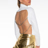 Front View Open Back Rhinestone Detail Mock Neck Sweater