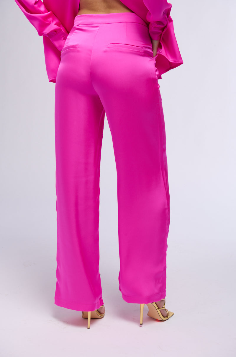 Back View Open To Whatever Wide Leg Satin Trouser In Pink 2
