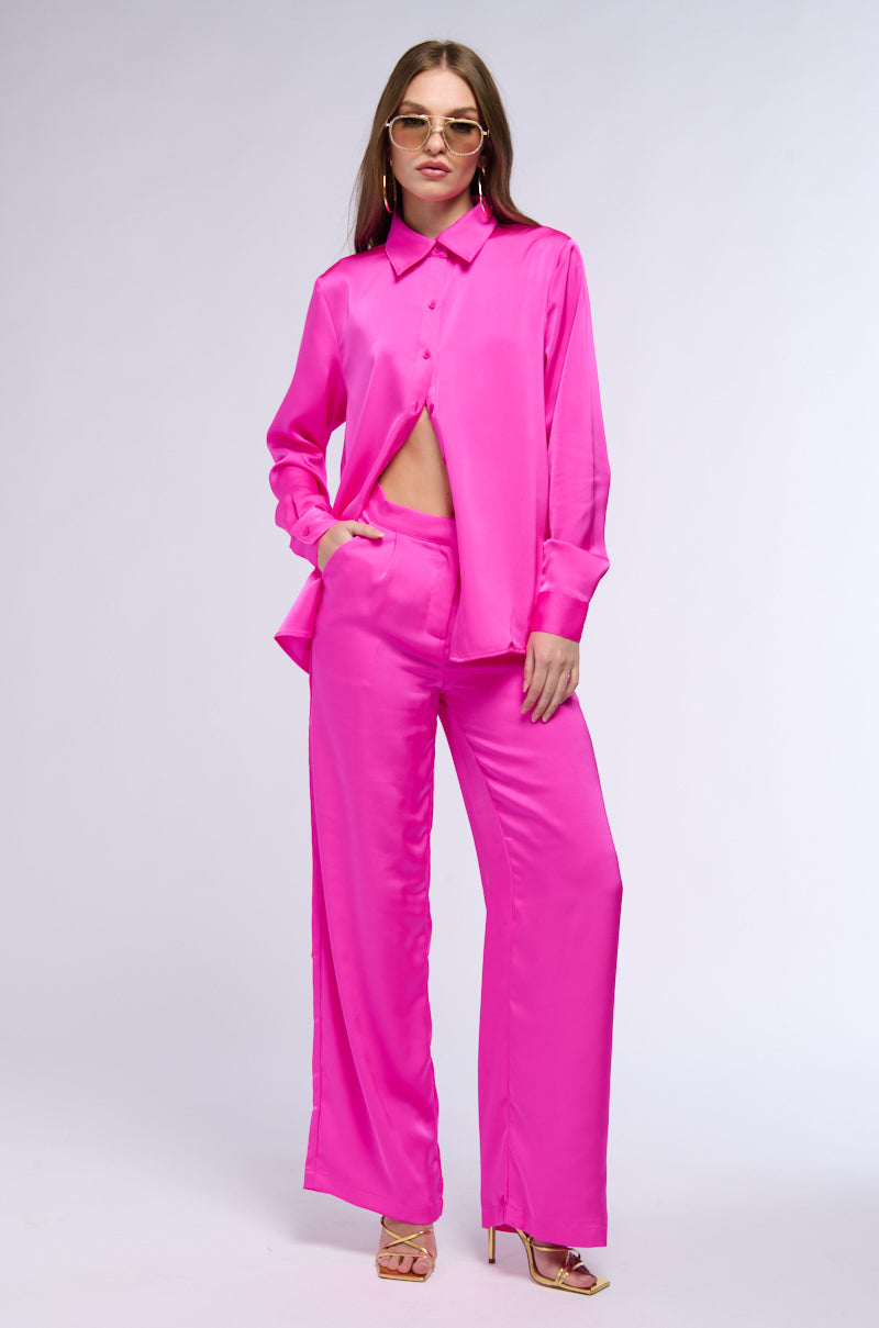 Detail View Open To Whatever Wide Leg Satin Trouser In Pink 3