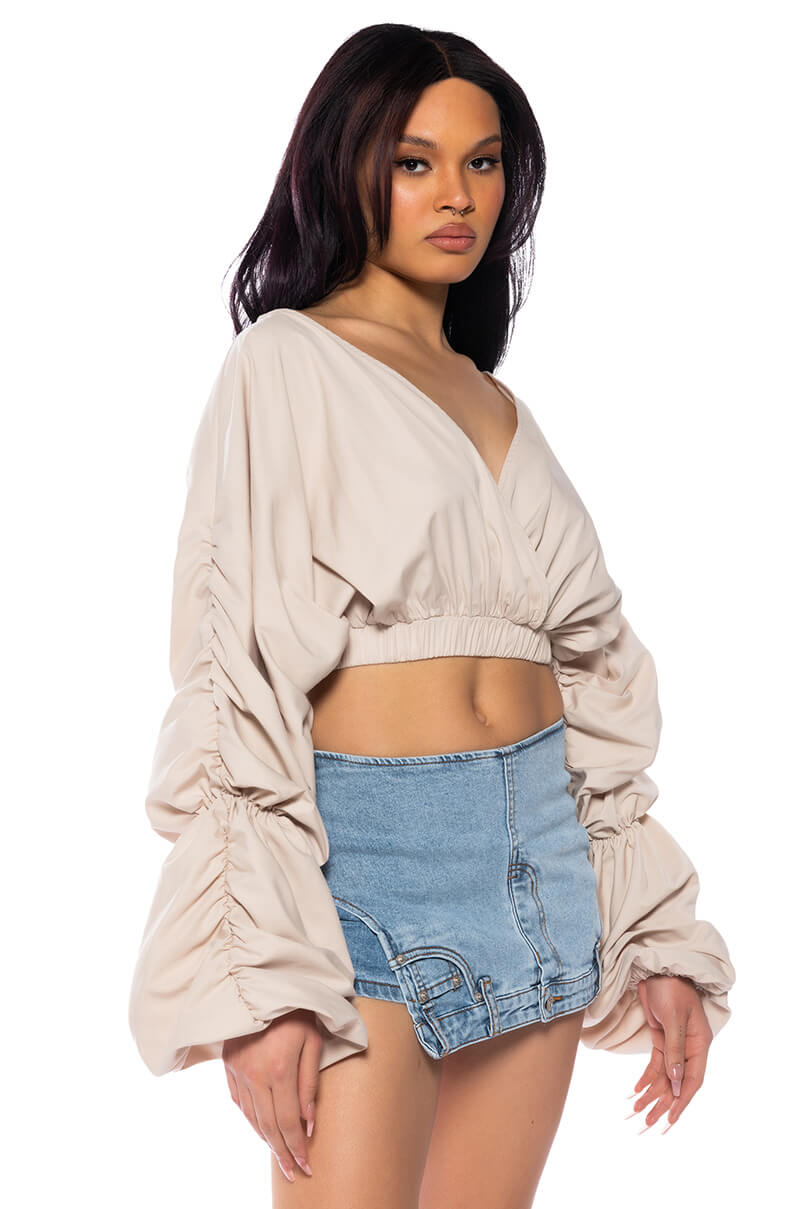 Side View Ophelia Ruched Long Sleeve Blouse