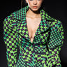 Front View Optical Illusion Checkered Peplum Blazer