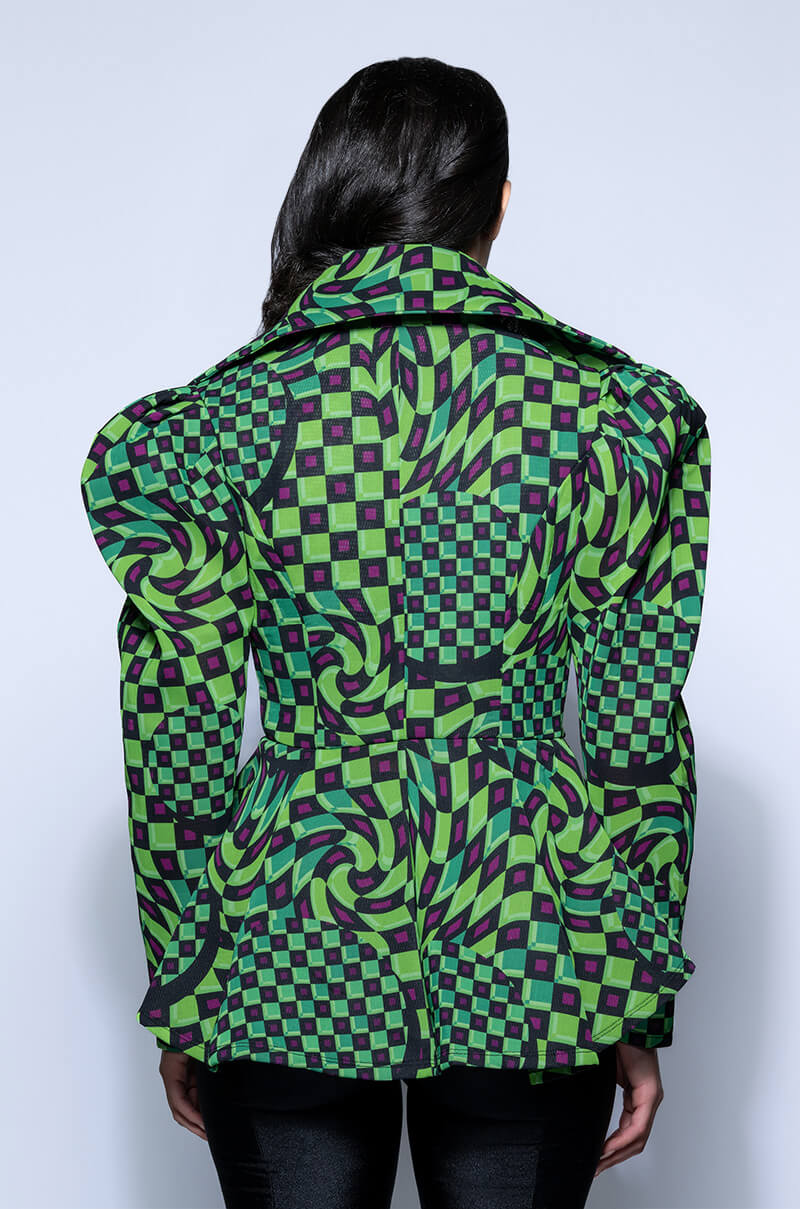Full View Optical Illusion Checkered Peplum Blazer 4