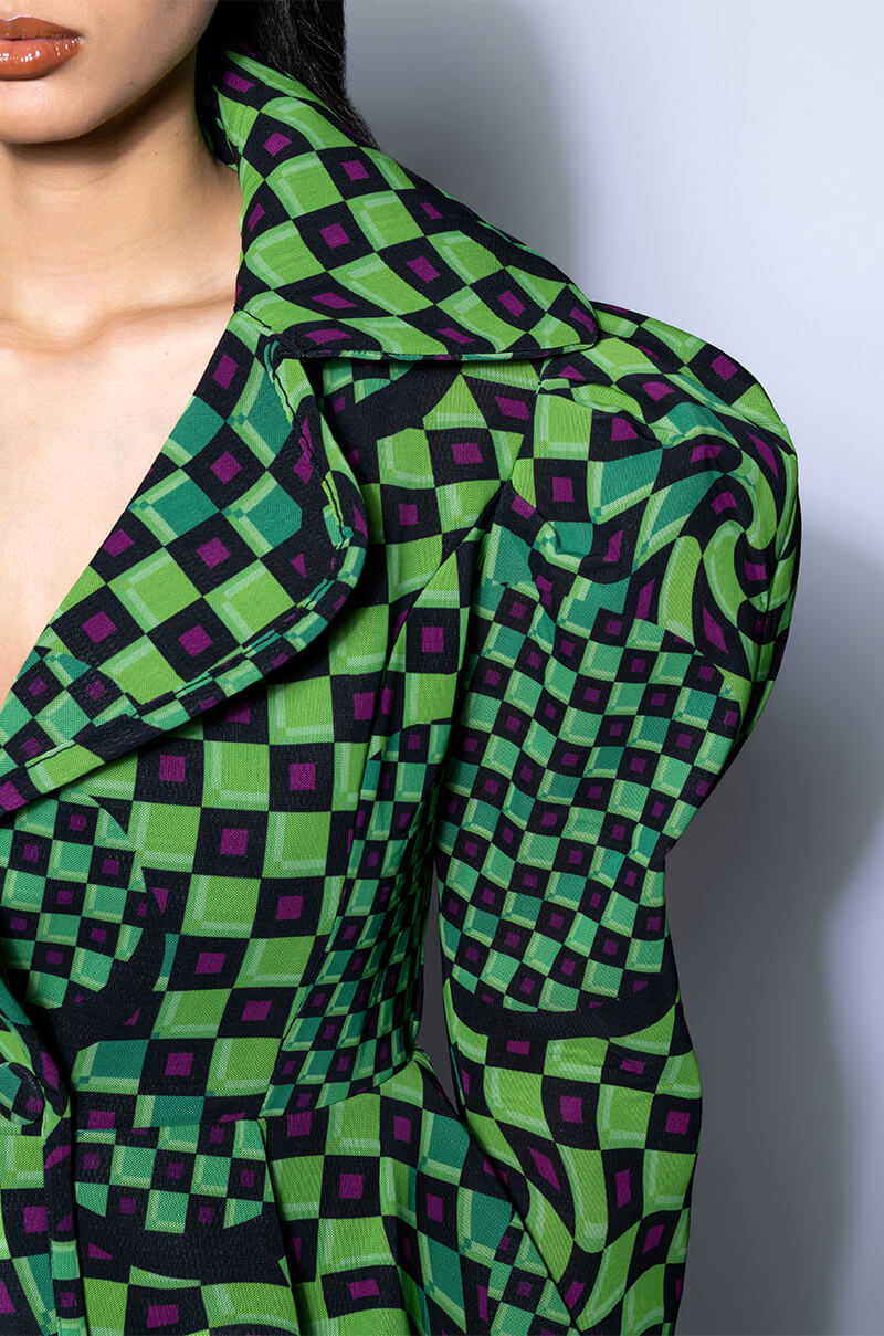 Extra View Optical Illusion Checkered Peplum Blazer 5