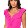 Front View Orchid Ruffle Sleeve Corset Top In Pink