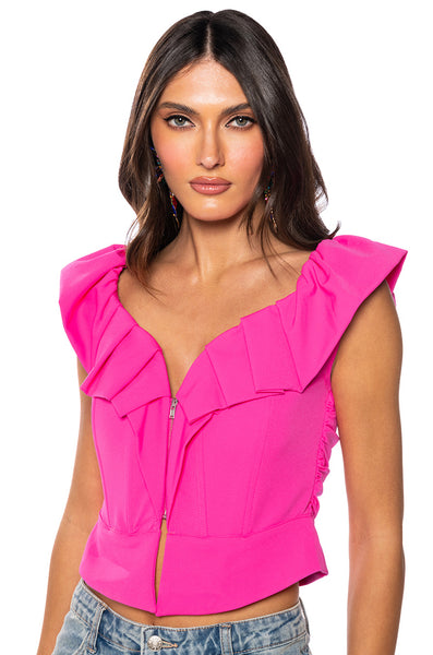 ORCHID RUFFLE SLEEVE CORSET TOP IN PINK – AKIRA
