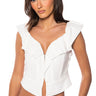 Front View Orchid Ruffle Sleeve Corset Top In White