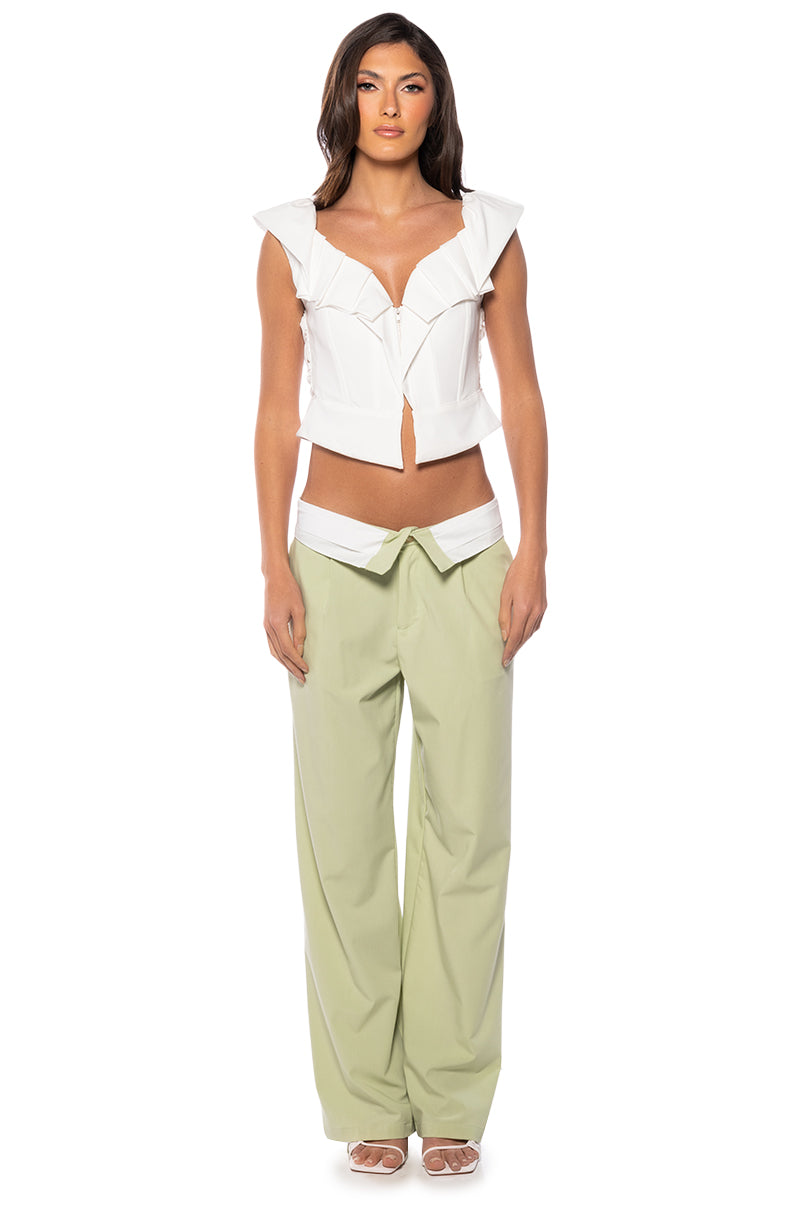 Extra View Orchid Ruffle Sleeve Corset Top In White